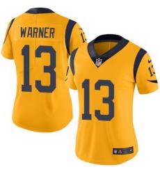 Nike Rams #13 Kurt Warner Gold Womens Stitched NFL Limited Rush Jersey