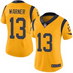 Nike Rams #13 Kurt Warner Gold Womens Stitched NFL Limited Rush Jersey