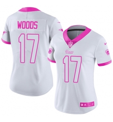 Nike Rams #17 Robert Woods White Pink Womens Stitched NFL Limited Rush Fashion Jersey