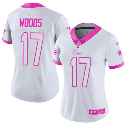 Nike Rams #17 Robert Woods White Pink Womens Stitched NFL Limited Rush Fashion Jersey
