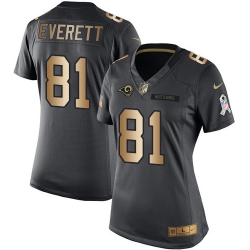 Nike Rams #81 Gerald Everett Black Womens Stitched NFL Limited Gold Salute to Service Jersey
