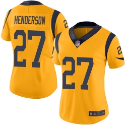 Rams 27 Darrell Henderson Gold Women Stitched Football Limited Rush Jersey