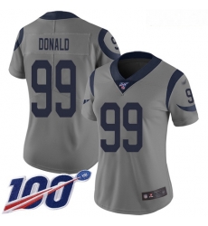 Rams #99 Aaron Donald Gray Women Stitched Football Limited Inverted Legend 100th Season Jersey