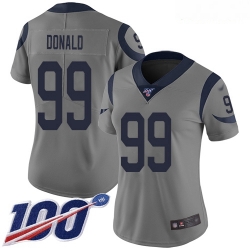 Rams #99 Aaron Donald Gray Women Stitched Football Limited Inverted Legend 100th Season Jersey