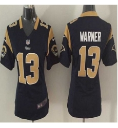 Women New Rams #13 Kurt Warner Navy Blue Team Color Stitched NFL Elite Jersey