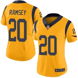 Women Rams 20 Jalen Ramsey Gold Stitched Football Limited Rush Jersey