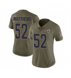 Womens Los Angeles Rams 52 Clay Matthews Limited Olive 2017 Salute to Service Football Jersey