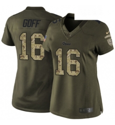 Womens Nike Los Angeles Rams 16 Jared Goff Elite Green Salute to Service NFL Jersey