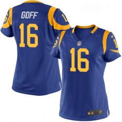 Womens Nike Los Angeles Rams 16 Jared Goff Game Royal Blue Alternate NFL Jersey