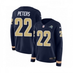 Womens Nike Los Angeles Rams 22 Marcus Peters Limited Navy Blue Therma Long Sleeve NFL Jersey