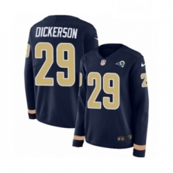 Womens Nike Los Angeles Rams 29 Eric Dickerson Limited Navy Blue Therma Long Sleeve NFL Jersey