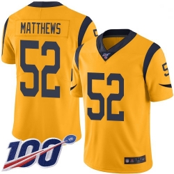 Youth Rams 52 Clay Matthews Gold Stitched Football Limited Rush 100th Season Jersey