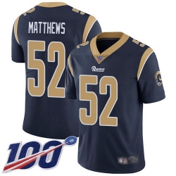 Youth Rams 52 Clay Matthews Navy Blue Team Color Stitched Football 100th Season Vapor Limited Jersey