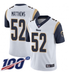 Youth Rams 52 Clay Matthews White Stitched Football 100th Season Vapor Limited Jersey