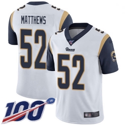 Youth Rams 52 Clay Matthews White Stitched Football 100th Season Vapor Limited Jersey