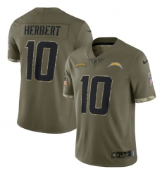 Men Los Angeles Chargers 10 Justin Herbert Olive 2022 Salute To Service Limited Stitched Jersey