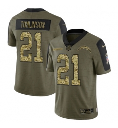 Men Los Angeles Chargers 21 LaDainian Tomlinson 2021 Salute To Service Olive Camo Limited Stitched Jersey