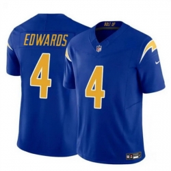Men Los Angeles Chargers 4 Gus Edwards Royal 2024 F U S E  Vapor Limited Stitched Football Jersey