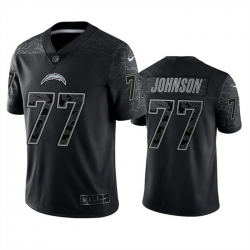Men Los Angeles Chargers 77 Zion Johnson Black Reflective Limited Stitched Football Jersey