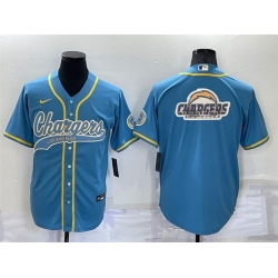 Men Los Angeles Chargers Blue Team Big Logo With Patch Cool Base Stitched Baseball Jersey