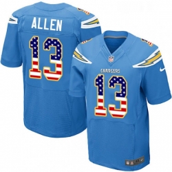 Men Nike Los Angeles Chargers 13 Keenan Allen Elite Electric Blue Alternate USA Flag Fashion NFL Jersey