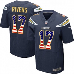Men Nike Los Angeles Chargers 17 Philip Rivers Elite Navy Blue Home USA Flag Fashion NFL Jersey