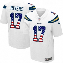 Men Nike Los Angeles Chargers 17 Philip Rivers Elite White Road USA Flag Fashion NFL Jersey