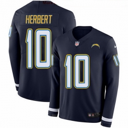 Nike Chargers 10 Justin Herbert Navy Blue Team Color Men Stitched NFL Limited Therma Long Sleeve Jersey