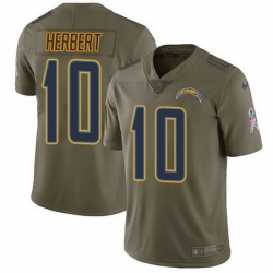 Nike Chargers 10 Justin Herbert Olive Men Stitched NFL Limited 2017 Salute To Service Jersey