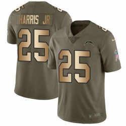 Nike Chargers 25 Chris Harris Jr Olive Gold Men Stitched NFL Limited 2017 Salute To Service Jersey