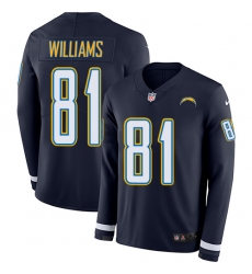 Nike Chargers #81 Mike Williams Navy Blue Team Color Men Stitched NFL Limited Therma Long Sleeve Jersey