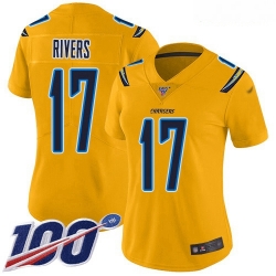 Chargers #17 Philip Rivers Gold Women Stitched Football Limited Inverted Legend 100th Season Jersey