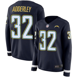 Chargers 32 Nasir Adderley Navy Blue Team Color Women Stitched Football Limited Therma Long Sleeve Jersey