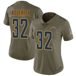 Chargers 32 Nasir Adderley Olive Women Stitched Football Limited 2017 Salute to Service Jersey