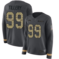 Chargers 99 Jerry Tillery Anthracite Salute to Service Women Stitched Football Limited Therma Long Sleeve Jersey