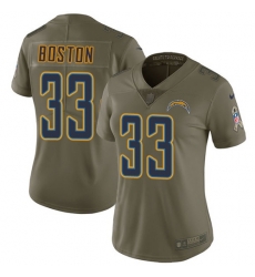 Nike Chargers #33 Tre Boston Olive Womens Stitched NFL Limited 2017 Salute to Service Jersey