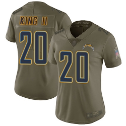 Women Chargers 20 Desmond King II Olive Stitched Football Limited 2017 Salute to Service Jersey