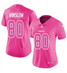 Womens Nike Chargers #80 Kellen Winslow Pink  Stitched NFL Limited Rush Fashion Jersey