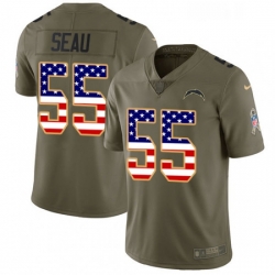 Youth Nike Los Angeles Chargers 55 Junior Seau Limited OliveUSA Flag 2017 Salute to Service NFL Jersey