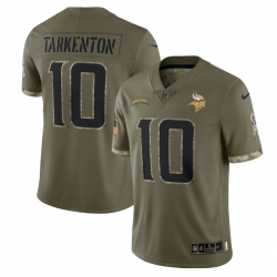 Men Minnesota Vikings 10 Fran Tarkenton Olive 2022 Salute To Service Limited Stitched Jersey