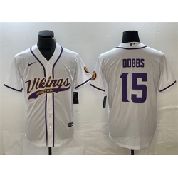 Men Minnesota Vikings 15 Josh Dobbs White Cool Base Stitched Baseball Jersey