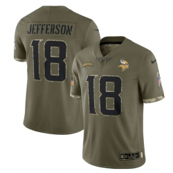 Men Minnesota Vikings 18 Justin Jefferson Olive 2022 Salute To Service Limited Stitched Jersey