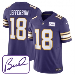 Men Minnesota Vikings 18 Justin Jefferson Purple 2023 F U S E Bud Grant Patch Limited Stitched Jersey