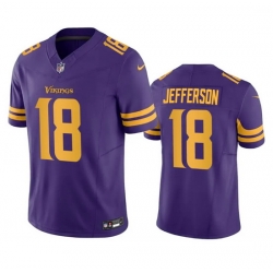 Men Minnesota Vikings 18 Justin Jefferson Purple 2023 F U S E  Color Rush Stitched Jersey