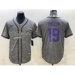 Men Minnesota Vikings 19 Adam Thielen Grey With Patch Cool Base Stitched Baseball Jersey