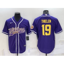 Men Minnesota Vikings 19 Adam Thielen Purple Gold With Patch Cool Base Stitched Baseball Jersey