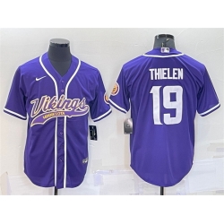 Men Minnesota Vikings 19 Adam Thielen Purple With Patch Cool Base Stitched Baseball Jersey