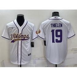 Men Minnesota Vikings 19 Adam Thielen White With Patch Cool Base Stitched Baseball Jersey