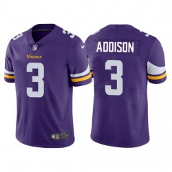 Men Minnesota Vikings 3 Jordan Addison Purple 2023 Draft Vapor Untouchable Limited Stitched Jersey