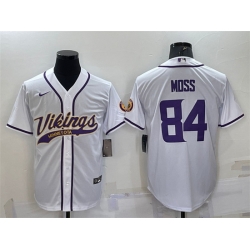 Men Minnesota Vikings 84 Randy Moss White With Patch Cool Base Stitched Baseball Jersey